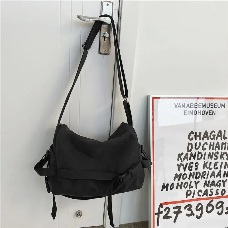 Men’s Canvas Crossbody Bag – Solid Color Casual School Satchel