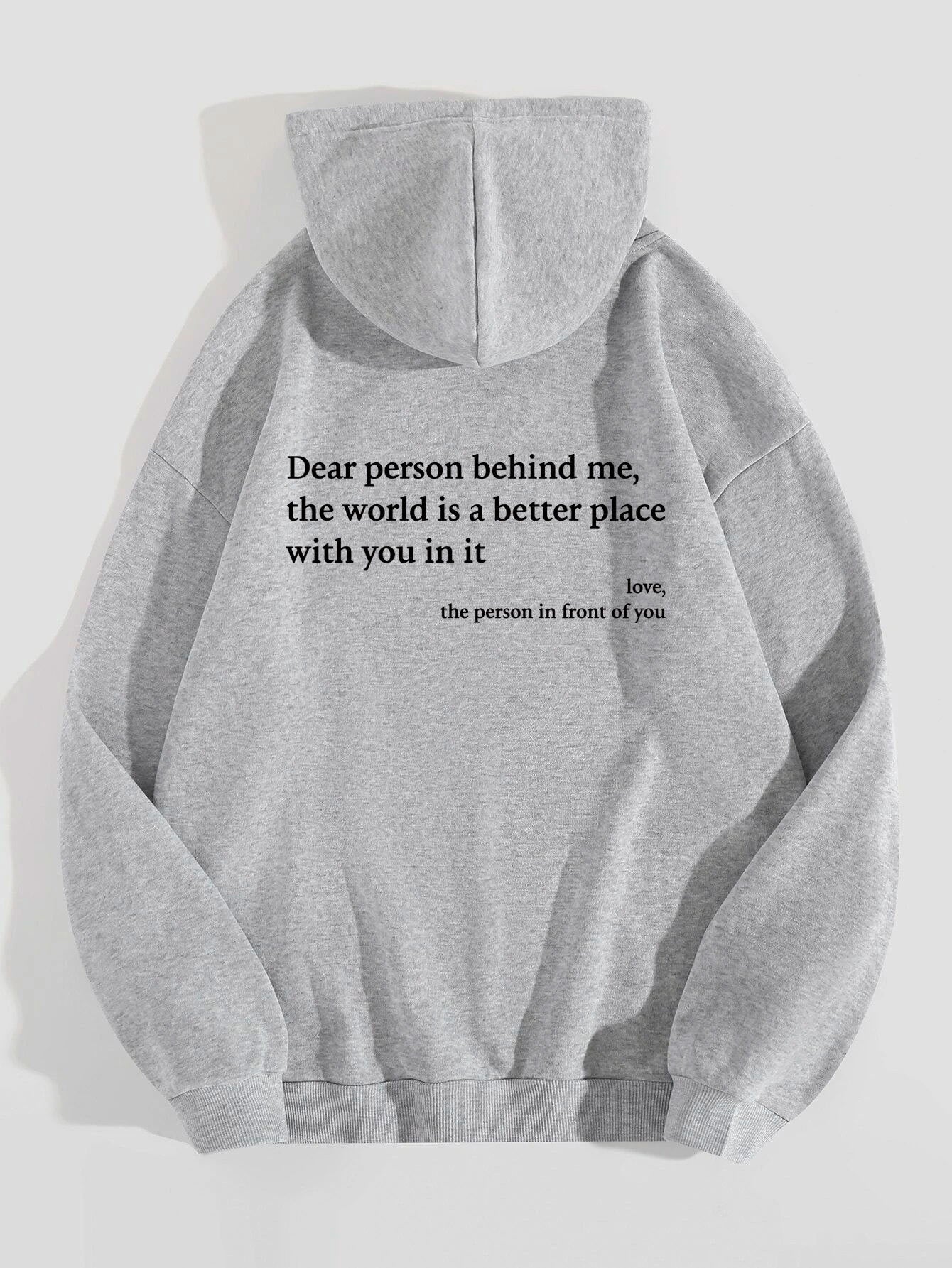 Dear Person" Letter Print Hoodie – Plush, Trendy Unisex Pullover with Kangaroo Pocket