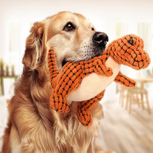 Giant Dinosaur Plush Interactive Dog Toy with Squeaker for Large Dogs