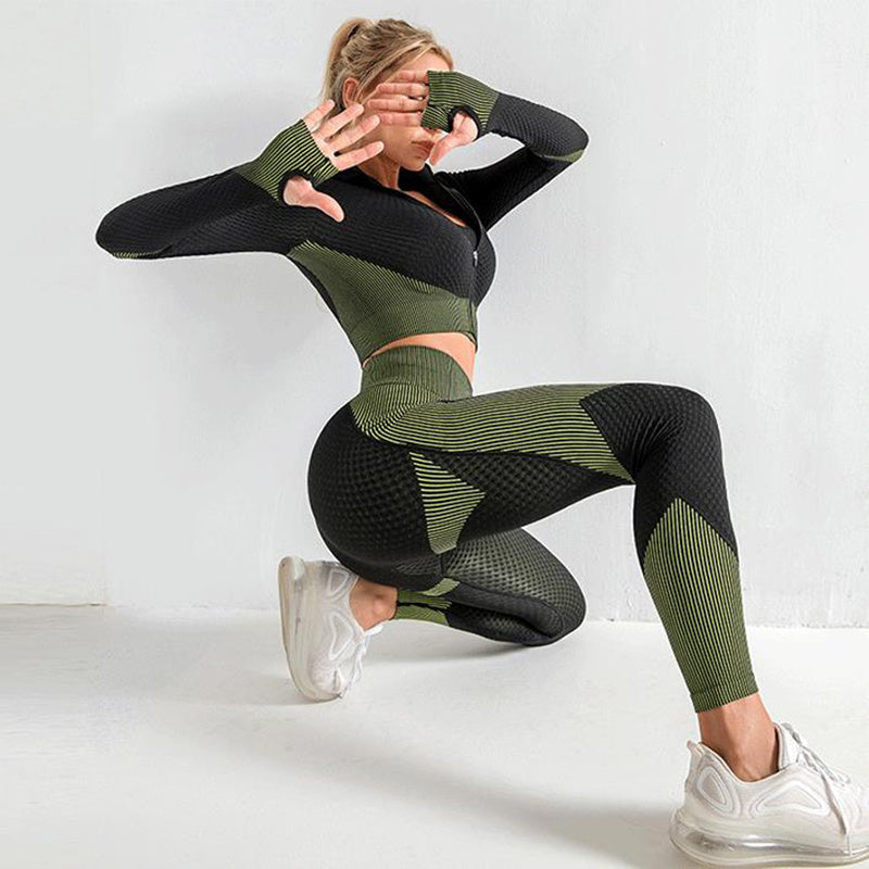 3PCS Matching Activewear Set – Sleek Seamless Leggings, Bra & Crop Top