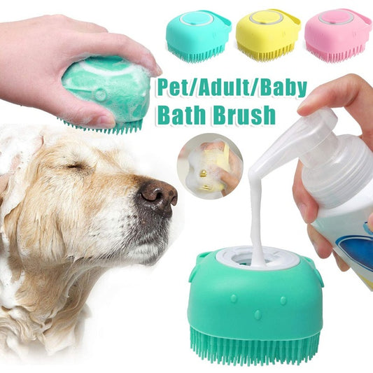 Silicone Pet Bath Glove Brush with Shampoo Dispenser for Dogs and Cats