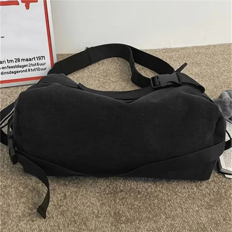Men’s Canvas Crossbody Bag – Solid Color Casual School Satchel