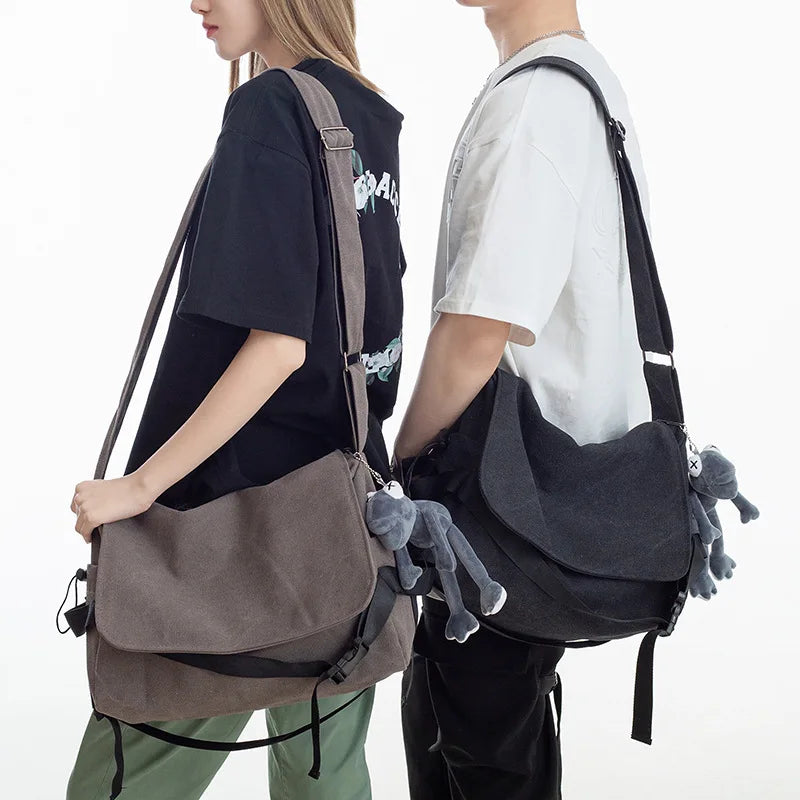 Men’s Canvas Crossbody Bag – Solid Color Casual School Satchel