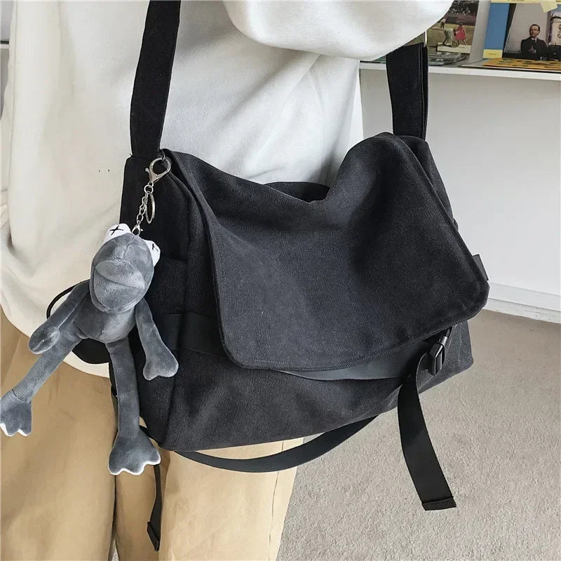 Men’s Canvas Crossbody Bag – Solid Color Casual School Satchel