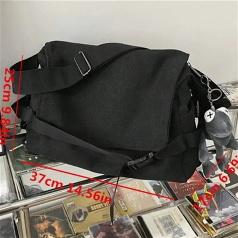 Men’s Canvas Crossbody Bag – Solid Color Casual School Satchel