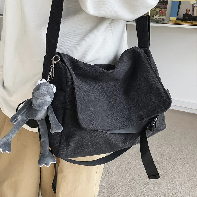 Men’s Canvas Crossbody Bag – Solid Color Casual School Satchel