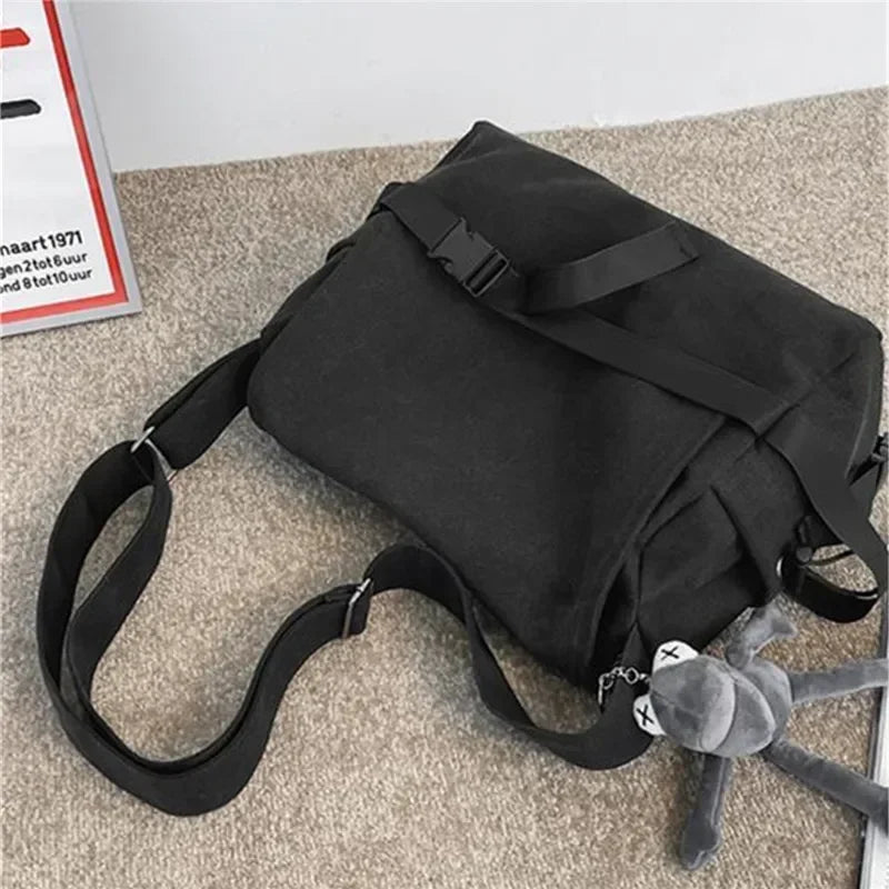 Men’s Canvas Crossbody Bag – Solid Color Casual School Satchel