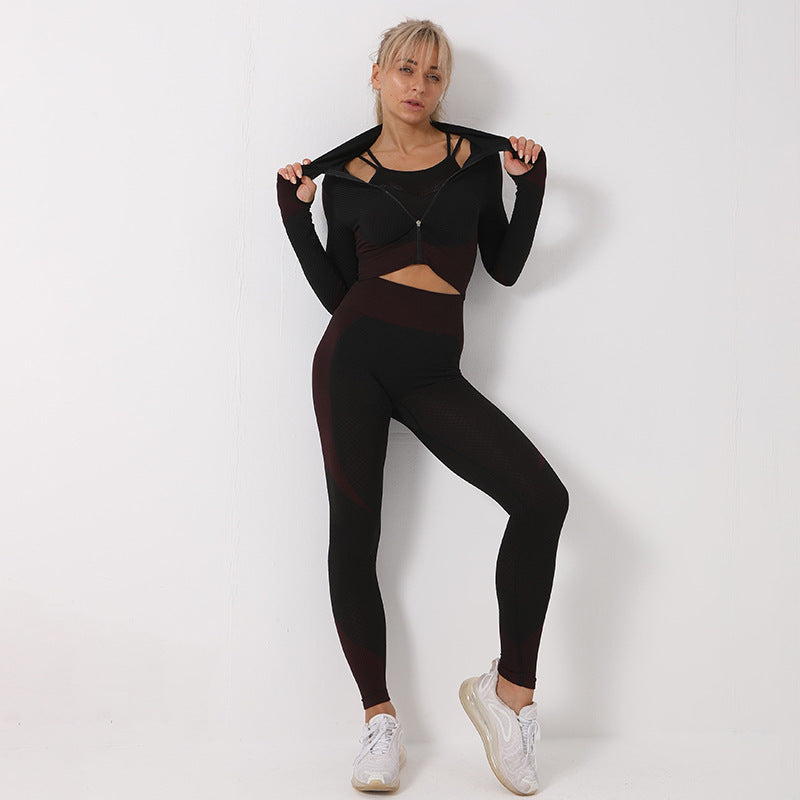 3PCS Matching Activewear Set – Sleek Seamless Leggings, Bra & Crop Top