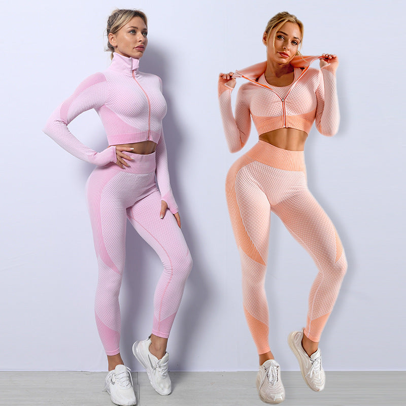 3PCS Matching Activewear Set – Sleek Seamless Leggings, Bra & Crop Top