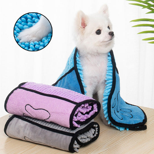 Chenille Pet Bath Towel with Hand Pockets for Quick-Drying Dogs and Cats